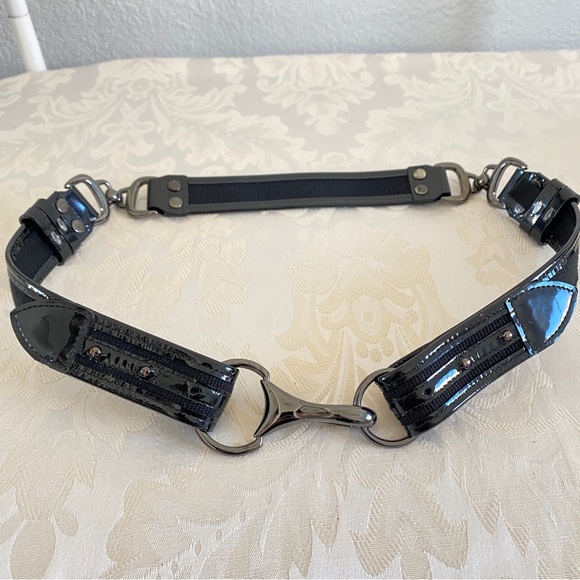 Black patent leather gunmetal buckle belt main image 6
